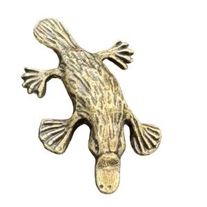 Brass Platypus Figurine Miniature Solid Metal Animal Paperweight Gold